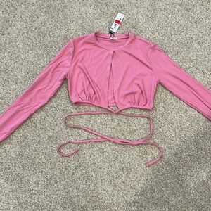 GARAGE Pink keyhole wrap crop top.
